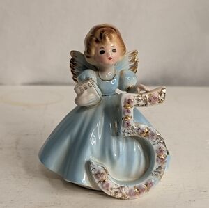 Vintage Josef Original Birthday Angel Figurine 5 Blue Dress Birthday Gift